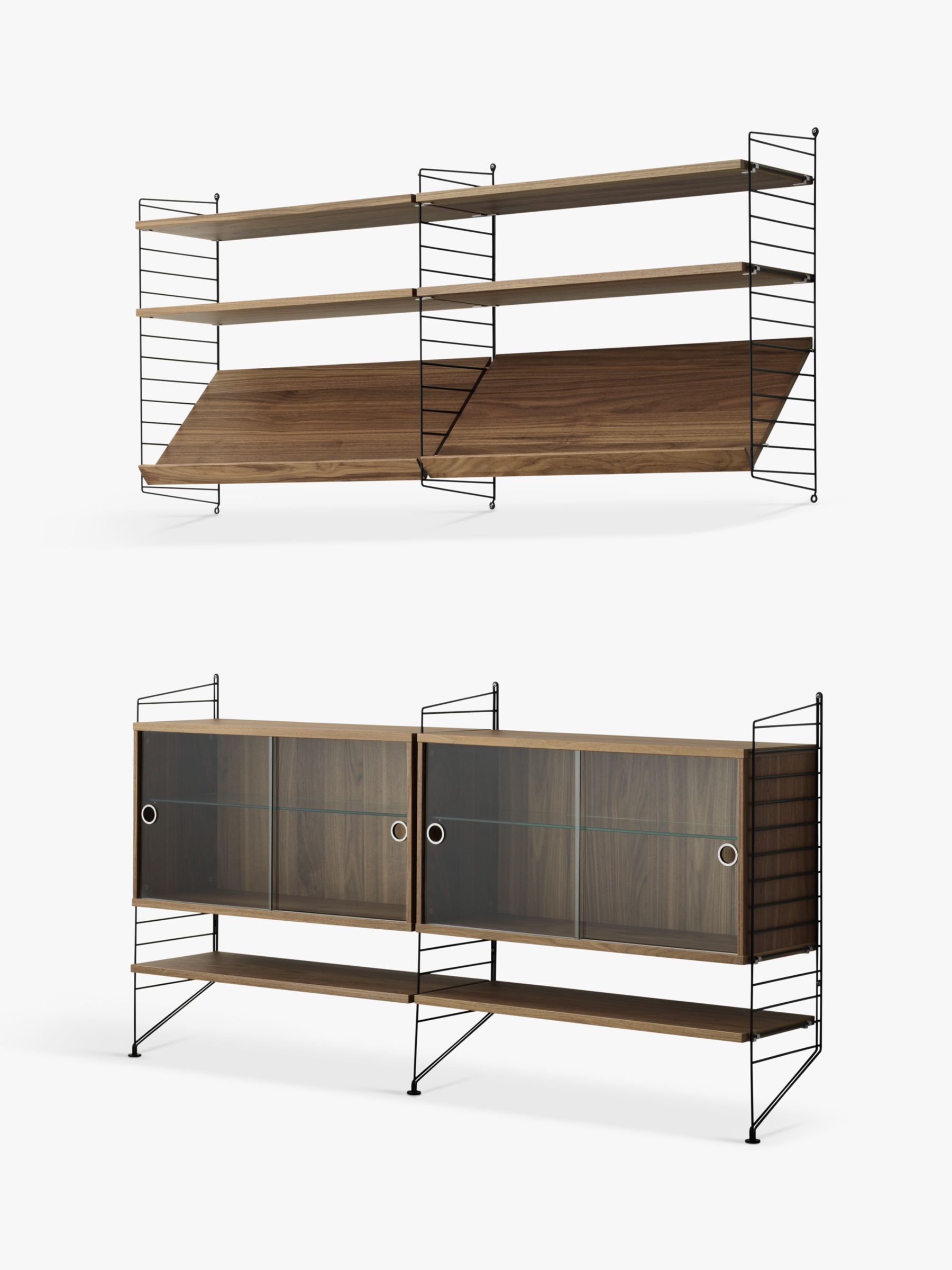 String Pair Of Shelving Units With Double Glass Door Cabinets