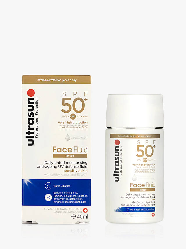 Ultrasun Face Fluid Tinted Moisturiser SPF 50+, Sensitive Skin, Tinted Honey 1