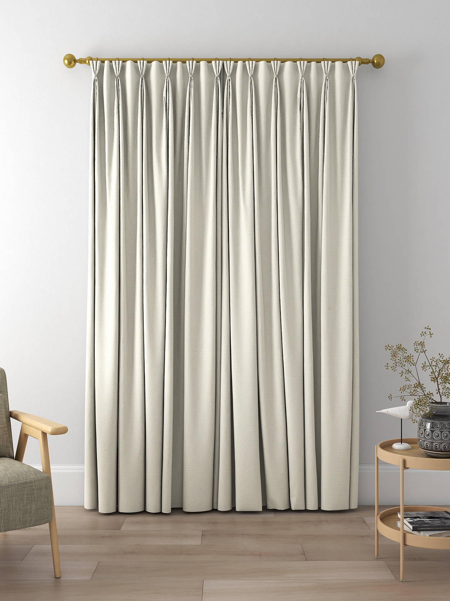 John Lewis Herringbone Made to Measure Curtains, Putty