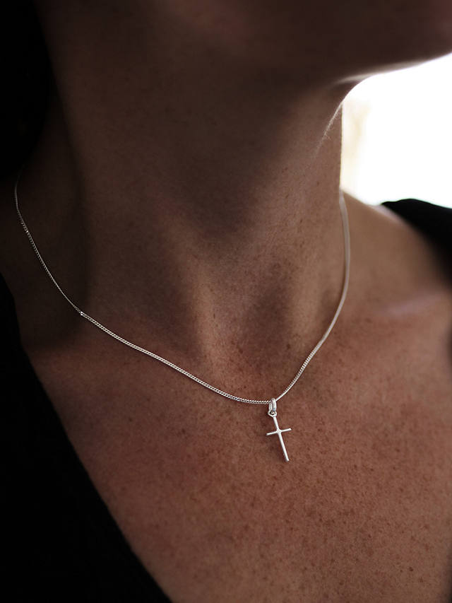 Nina B Slim Cross Pendant Necklace, Silver