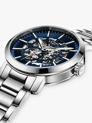 Rotary Men's Greenwich Skeleton Automatic Bracelet Strap Watch, Silver/Blue GB05350/05