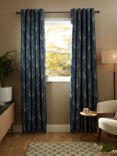 John Lewis Deco Fan Weave Pair Lined Eyelet Curtains, Navy