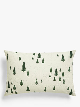 John Lewis & Partners Christmas Trees in the Snow Cushion, Green / White