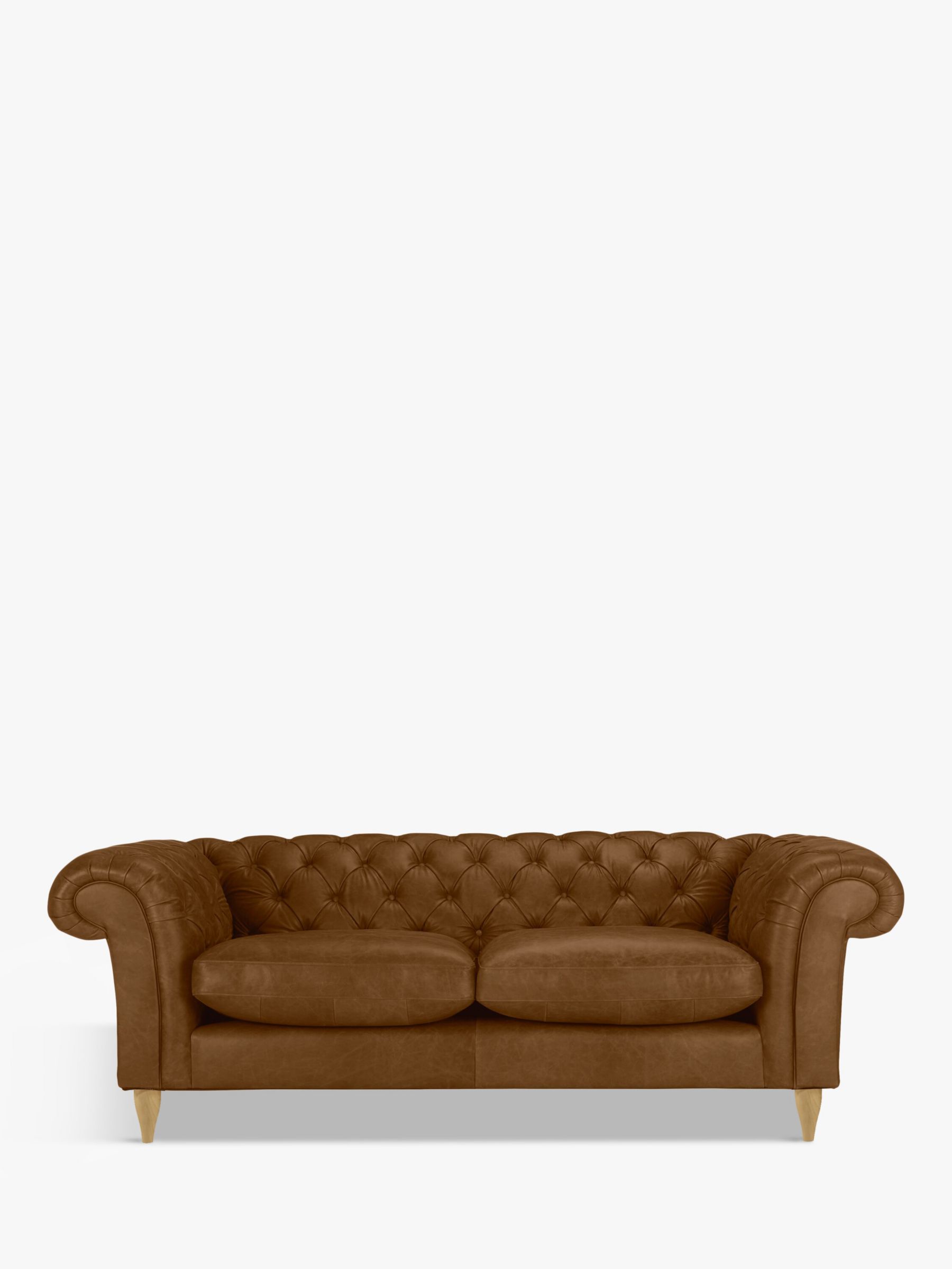 John Lewis Cromwell Chesterfield Grand 4 Seater Leather Sofa, Light Leg, Demetra Light Tan