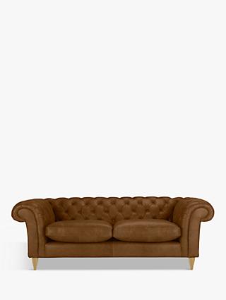 John Lewis Cromwell Chesterfield Grand 4 Seater Leather Sofa, Light Leg, Demetra Light Tan