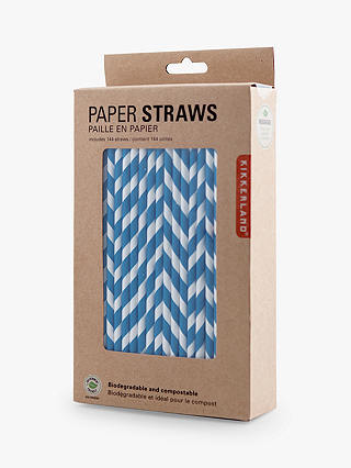 Kikkerland Striped Paper Straws, Pack of 144, Blue / White