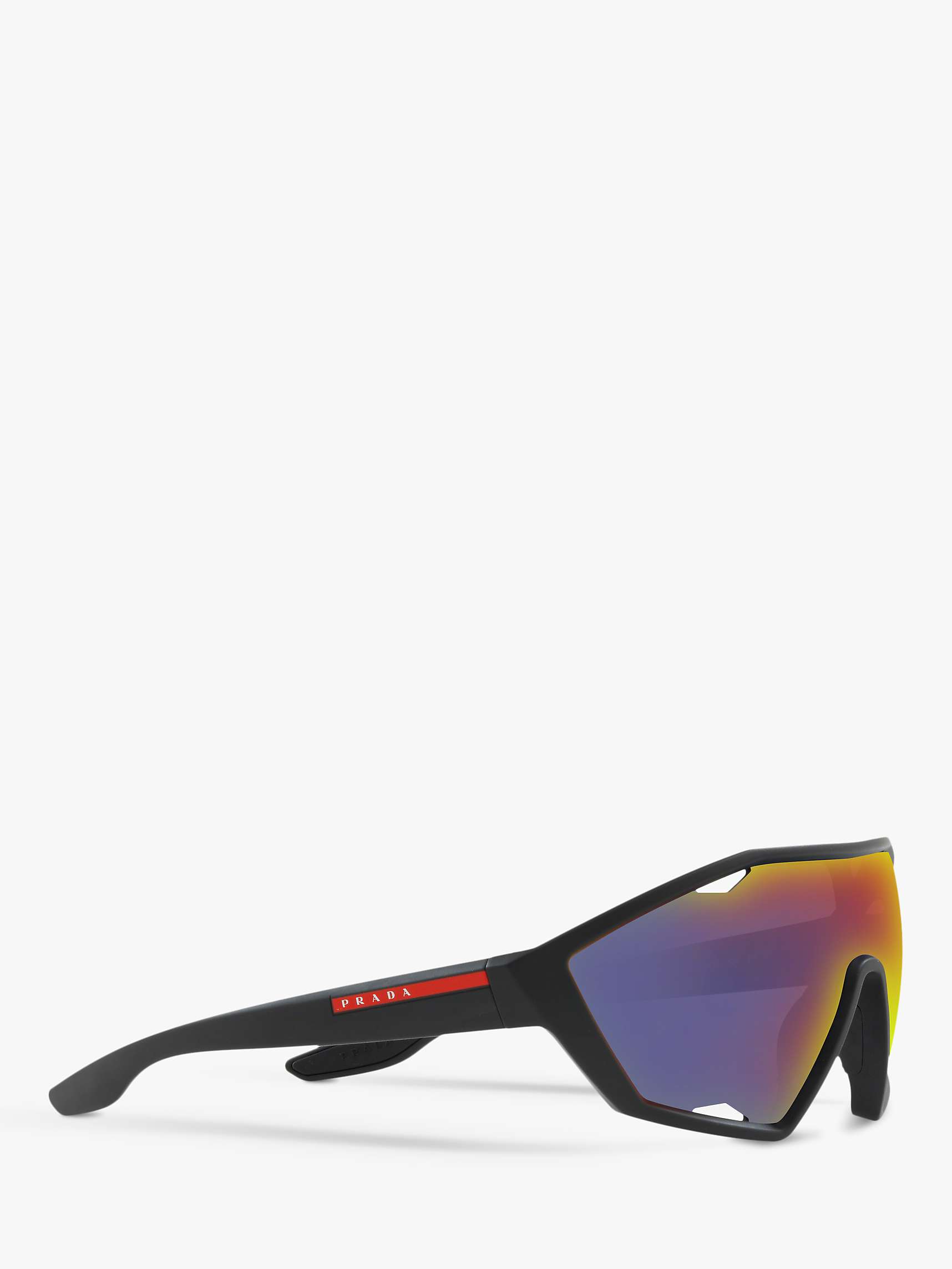 Prada PS 10US Men's Wrap Sunglasses, Black/Mirror Blue at John Lewis ...