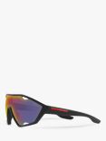 Prada PS 10US Men's Wrap Sunglasses, Black/Mirror Blue