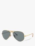 Ray-Ban RB3689 Unisex Polarised Aviator Sunglasses, Gold/Blue