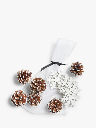 John Lewis & Partners Pinecones & Snowflakes, Bag of 12, Natural/White