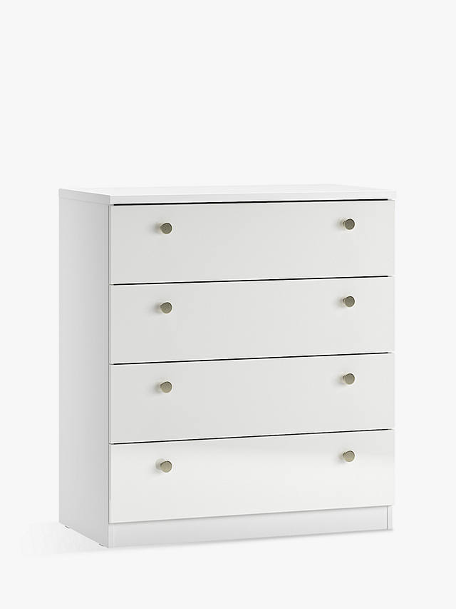 John Lewis ANYDAY Mix it Wide 4 Drawer Chest, Nickel Knob Handles, Gloss White