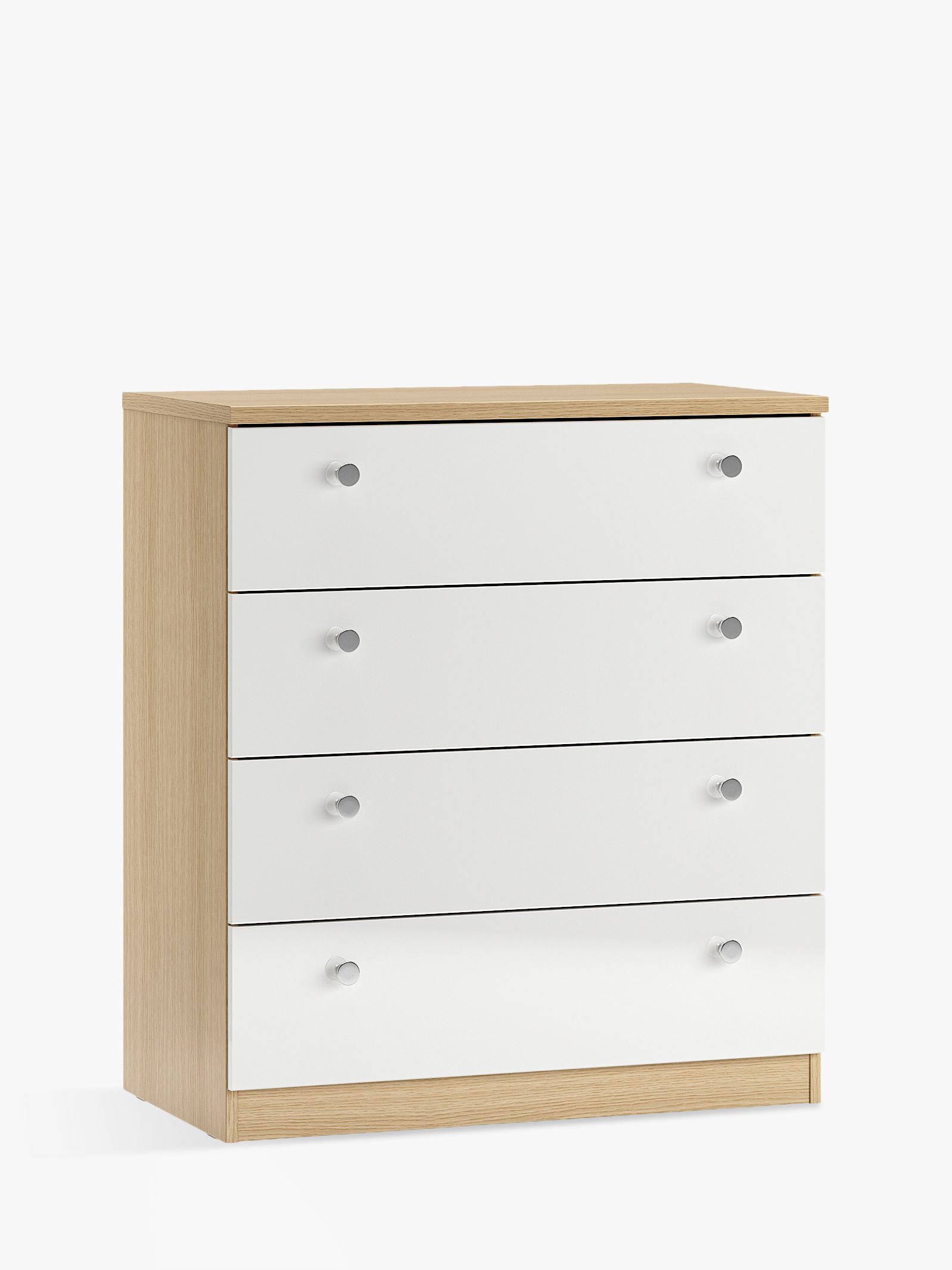 Photo of John lewis anyday mix it wide 4 drawer chest chrome knob handles oak/gloss white