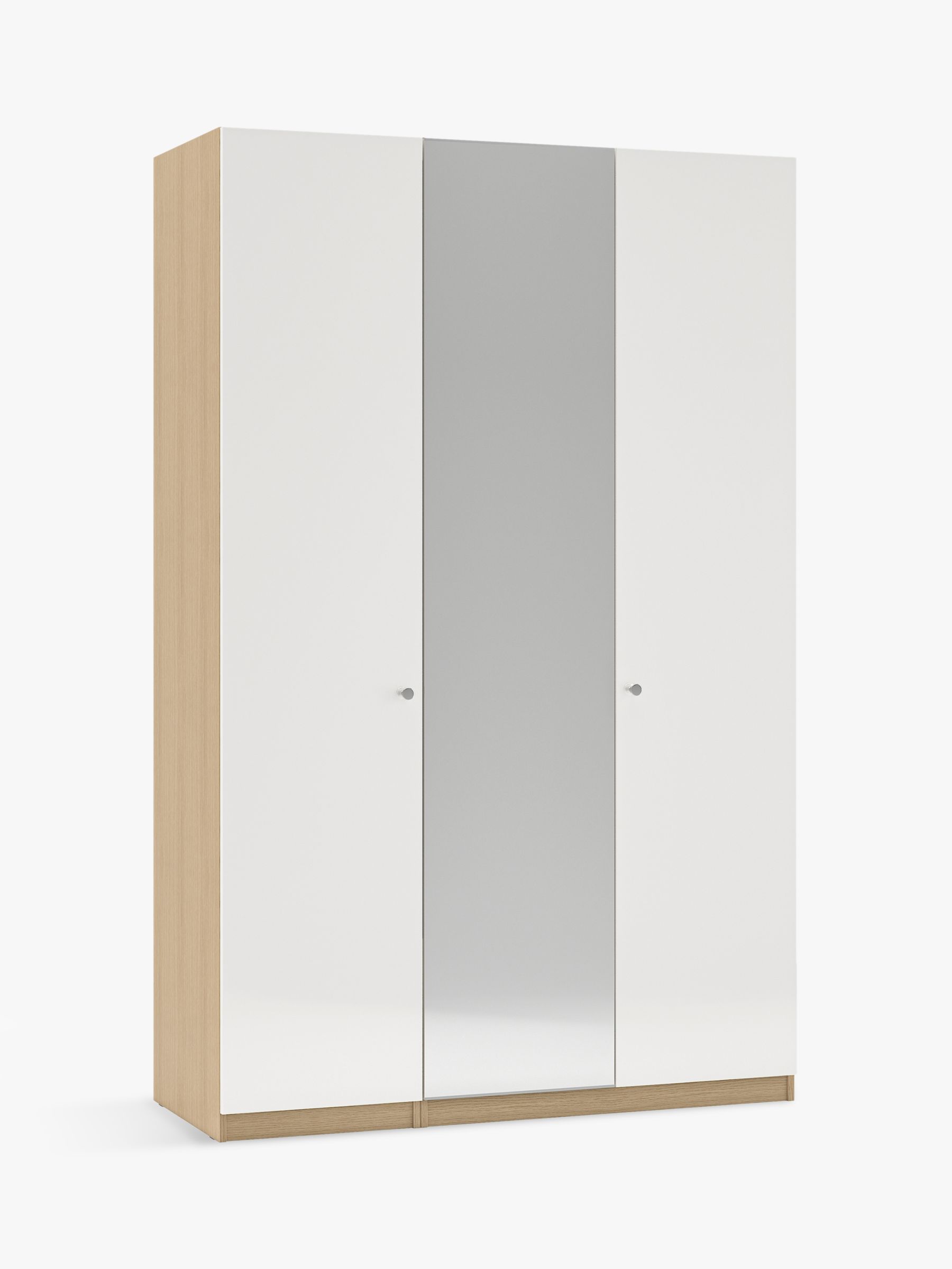 Photo of John lewis anyday mix it tall triple wardrobe with mirror chrome knob handles oak/gloss white