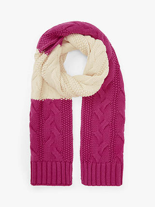 John Lewis & Partners Chunky Cable Colour Block Scarf, Cream Mix