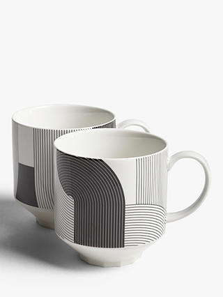 John Lewis & Partners Fine China Mugs, Set of 2, Black/White, 400ml