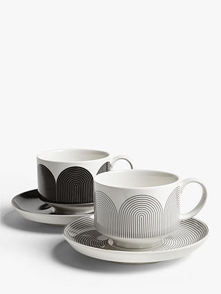 John Lewis & Partners Fine China Cup & Saucer, Set of 2, Black/White, 275ml