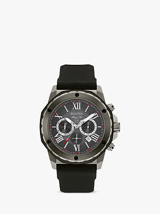 Bulova 98B259 Men's Marine Star Chronograph Date Silicone Strap Watch, Black/Grey