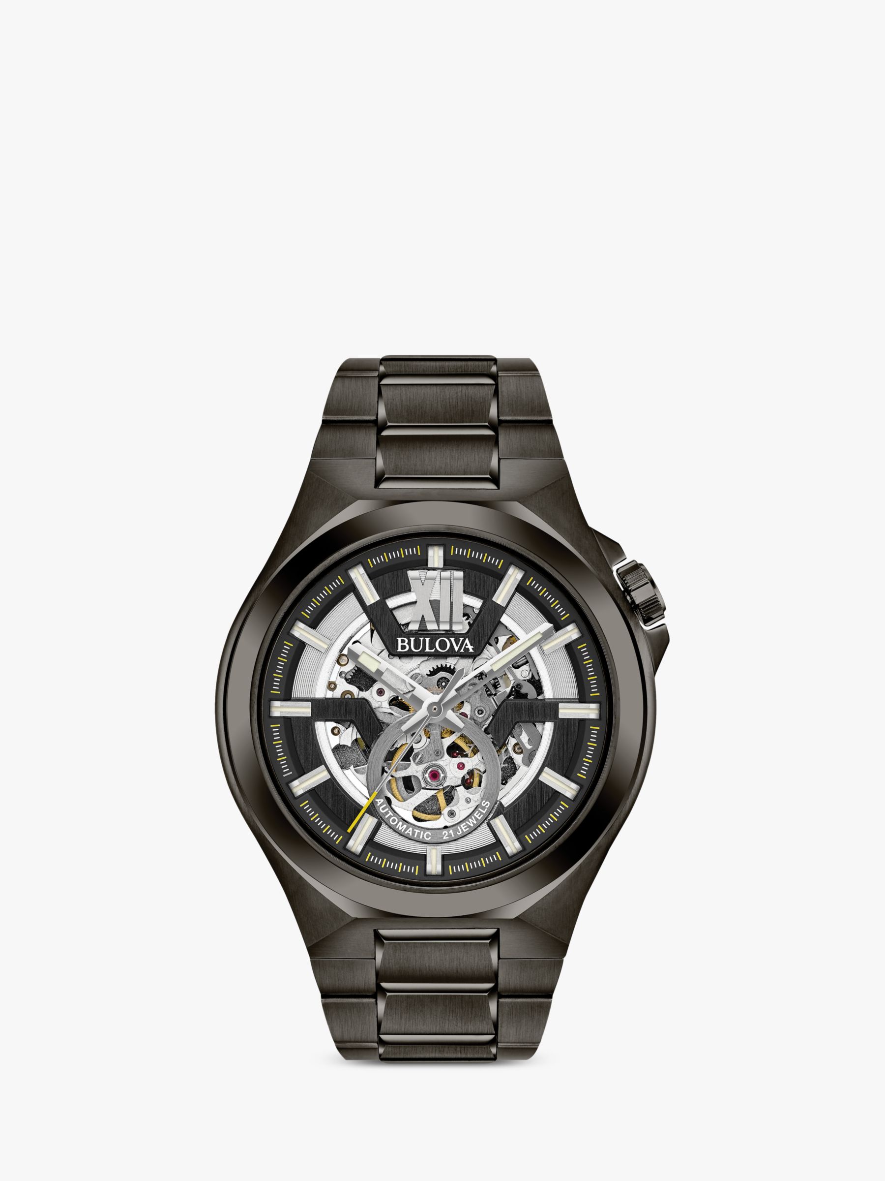 Bulova 98A179 Men's Automatic Skeleton Bracelet Strap Watch, Black at ...
