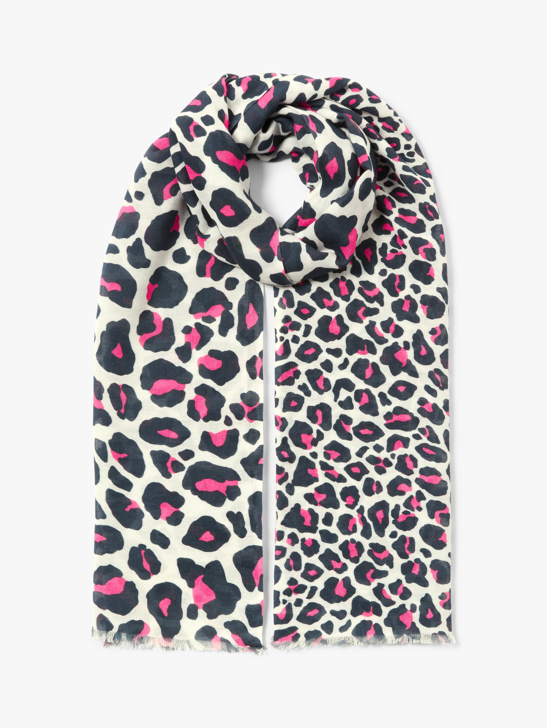 Collection WEEKEND by John Lewis Cotton Blend Animal Print Scarf, Pink Mix