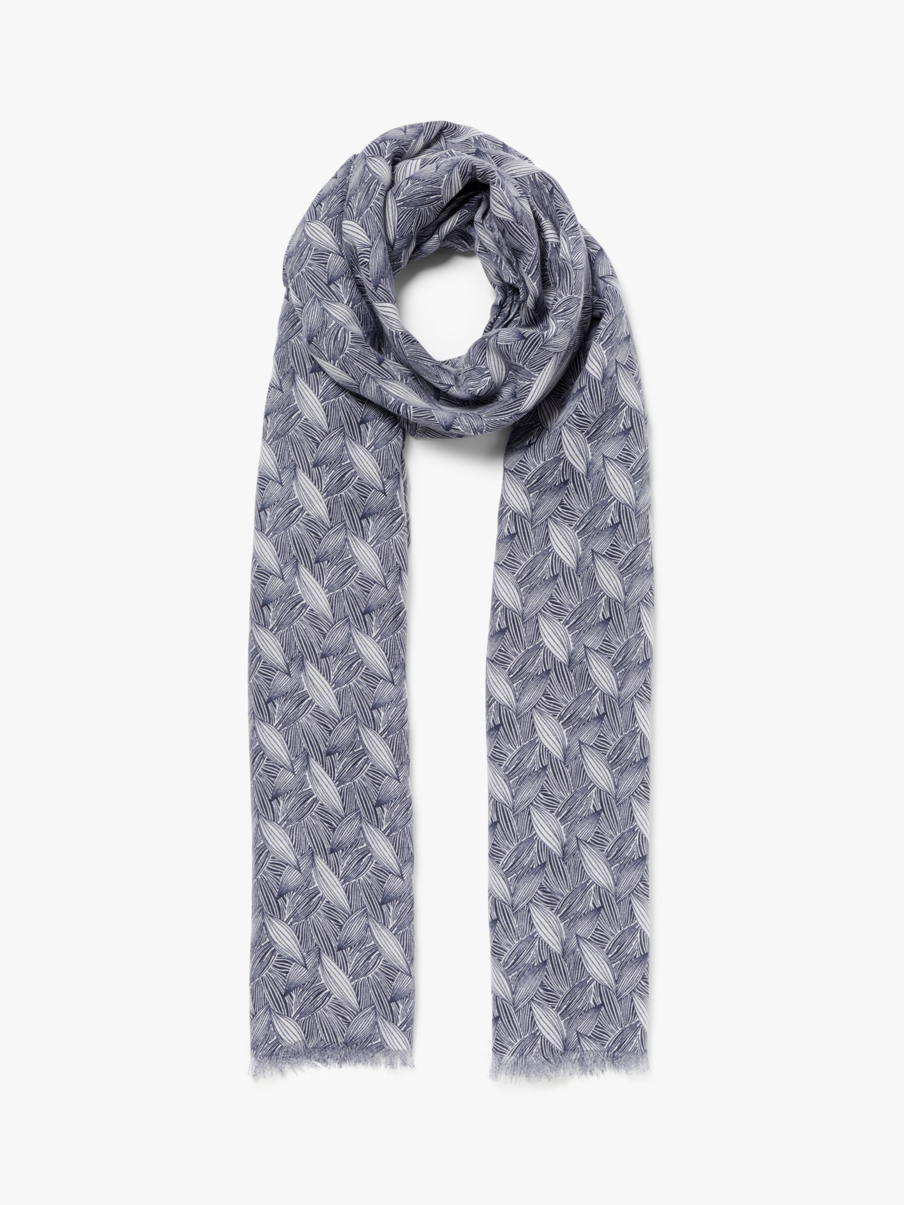 John Lewis & Partners Spiced Petals Print Scarf, Navy/White