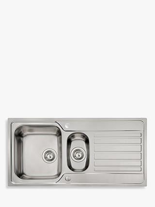 John Lewis & Partners 1.5 Bowl Inset Stainless Steel Kitchen Sink & Drainer, Brushed Steel