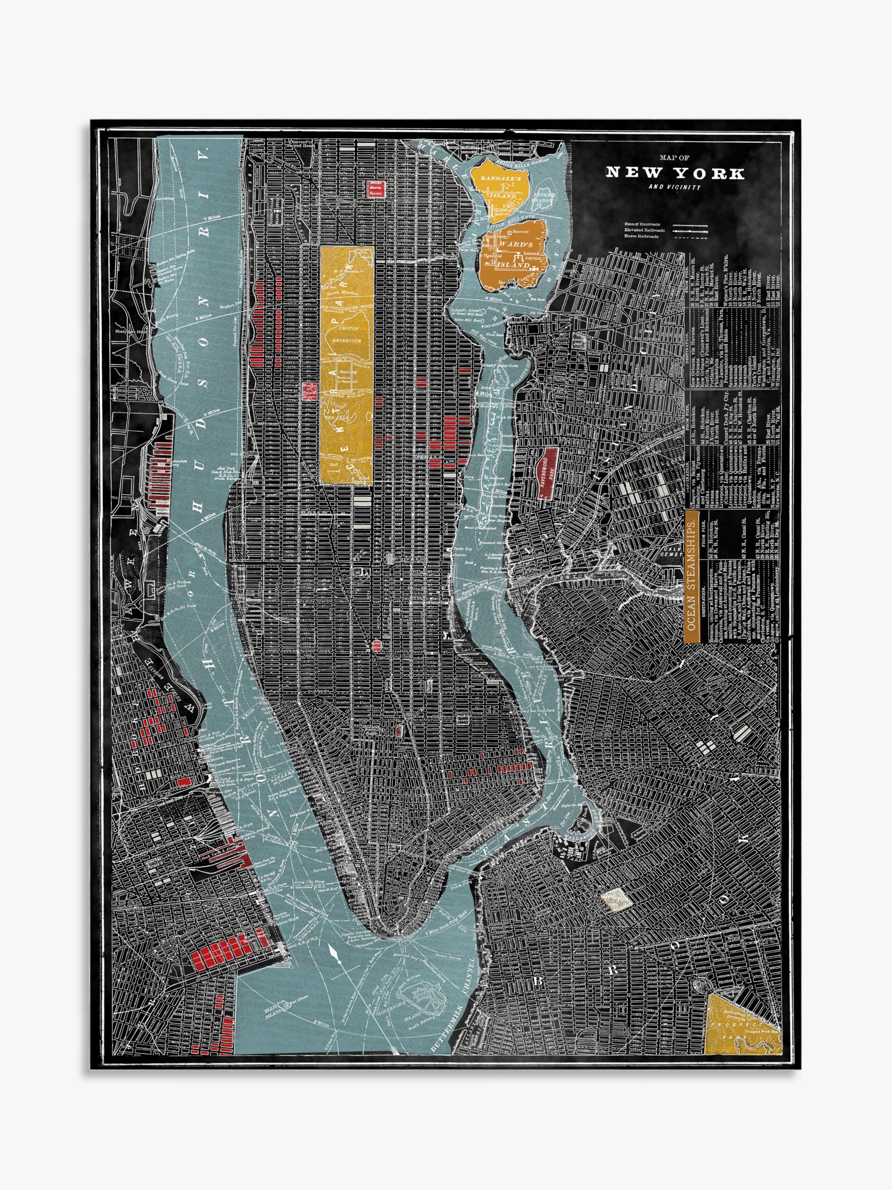New York Map Framed Panel, 121 x 91cm, Black/Multi