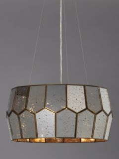 John Lewis Romy Mirrored Glass Pentagon Ceiling Light, Antique Brass/Metallic Silver