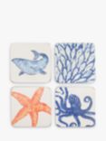 BlissHome Creatures Cork-Backed Sealife Coasters, Set of 4, Assorted, Blue/Orange