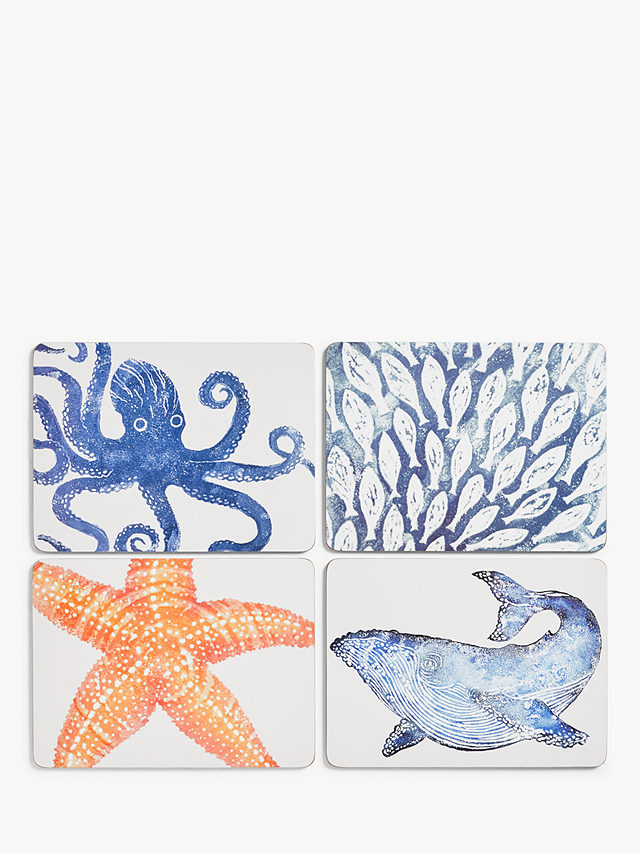 BlissHome Creatures Cork-Backed Sealife Placemats, Set of 4, Assorted, Blue/Orange