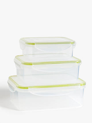 John Lewis & Partners Polypropylene Nesting Storage Containers, Set of 3, 3L, Clear/Green