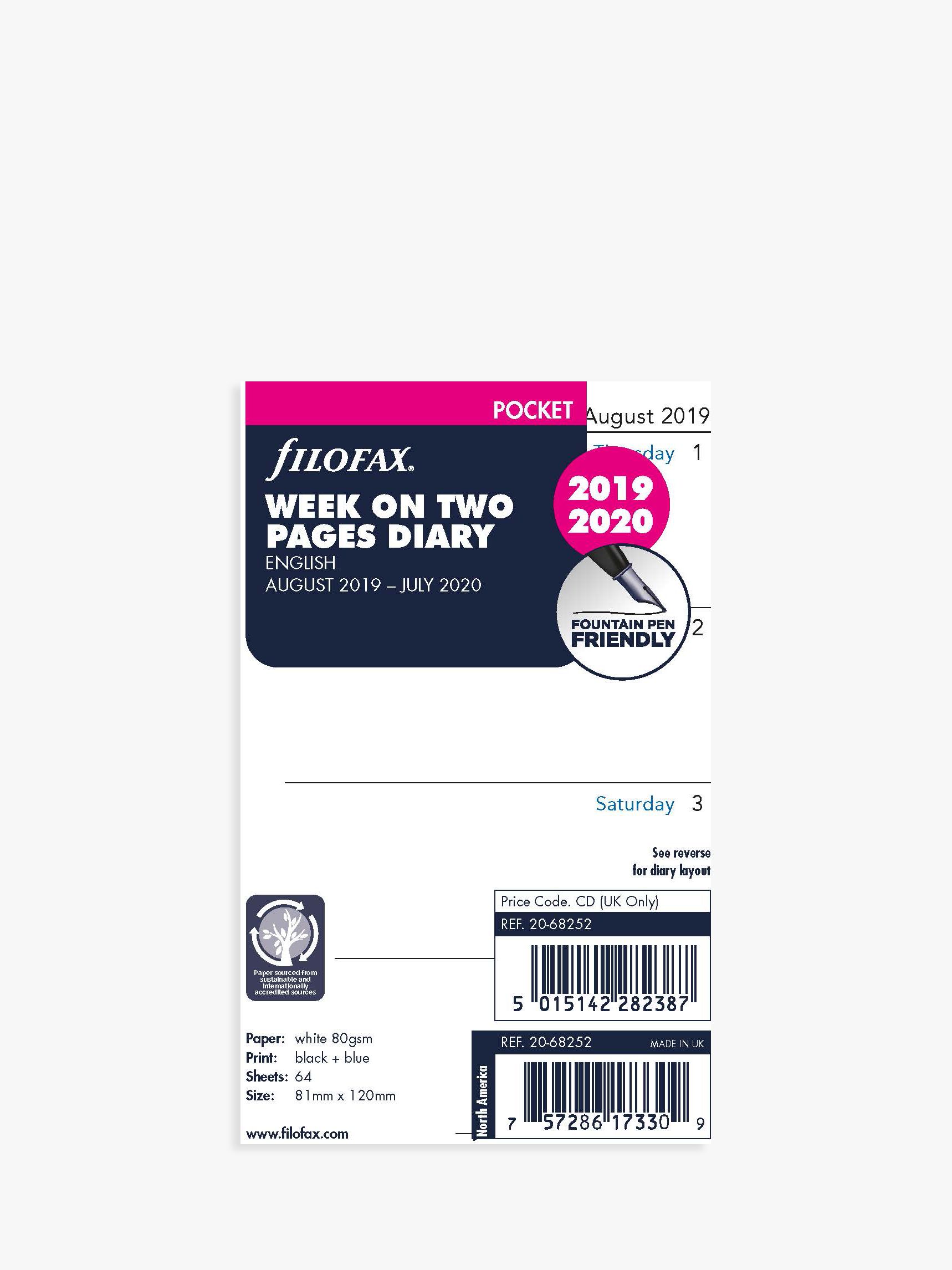 Filofax Pocket Week-to-View Mid Year Academic Diary Insert 2019-20 review