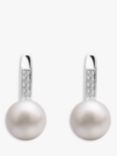 A B Davis 9ct White Gold Freshwater Pearl Diamond Drop Earrings