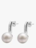 E.W Adams 9ct White Gold Freshwater Pearl Diamond Drop Earrings