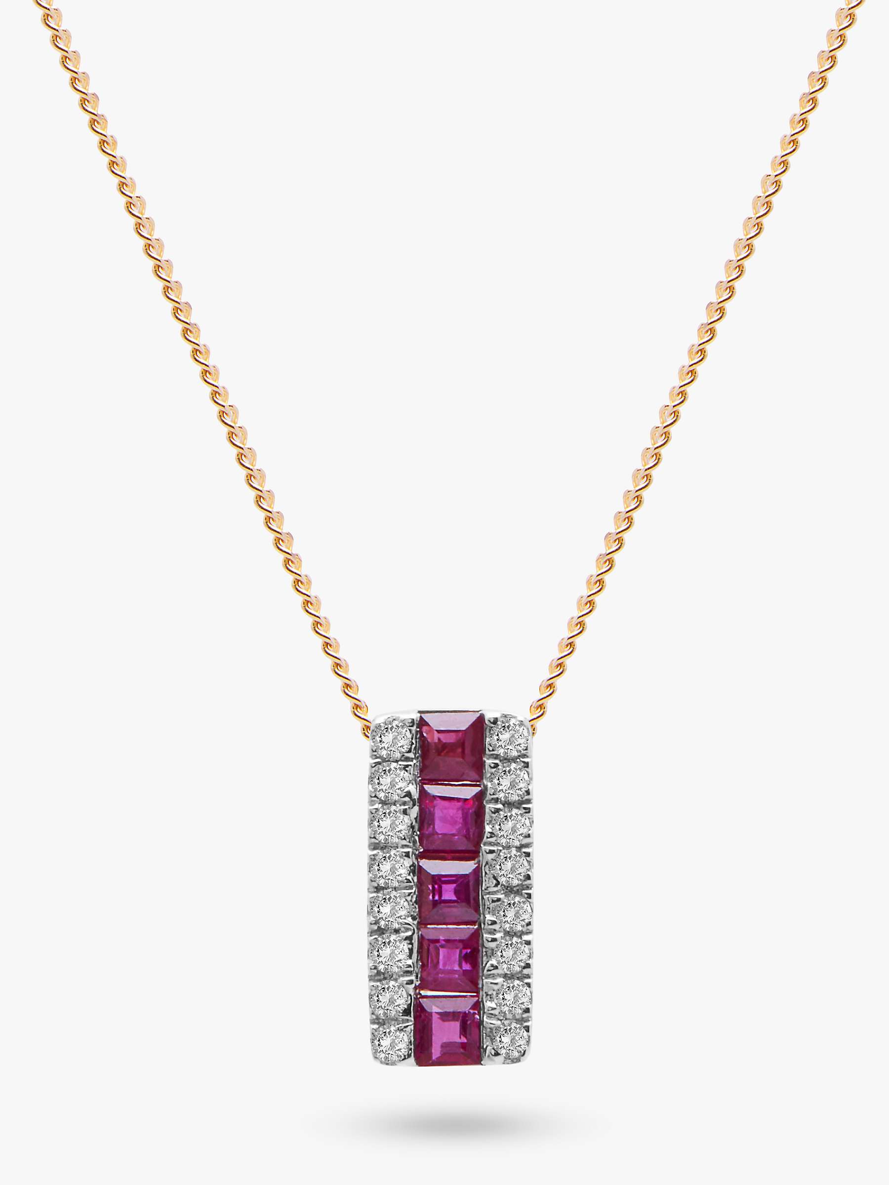 Buy A B Davis 9ct Gold Diamond and Ruby Rectangular Pendant Necklace Online at johnlewis.com