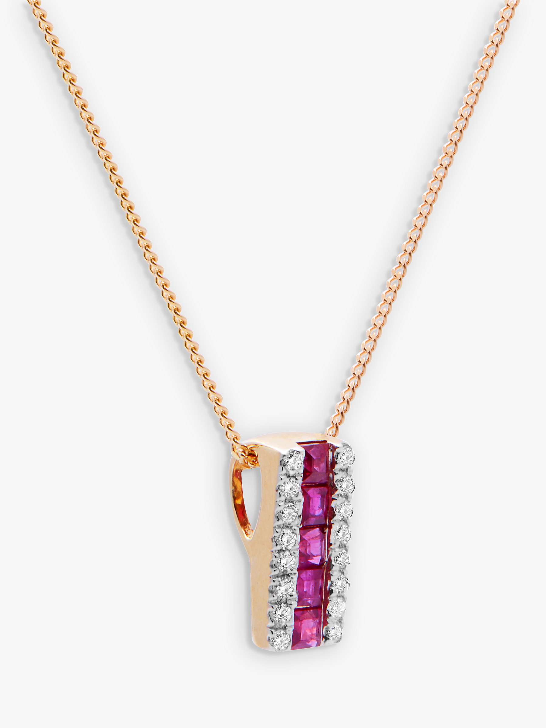 Buy A B Davis 9ct Gold Diamond and Ruby Rectangular Pendant Necklace Online at johnlewis.com