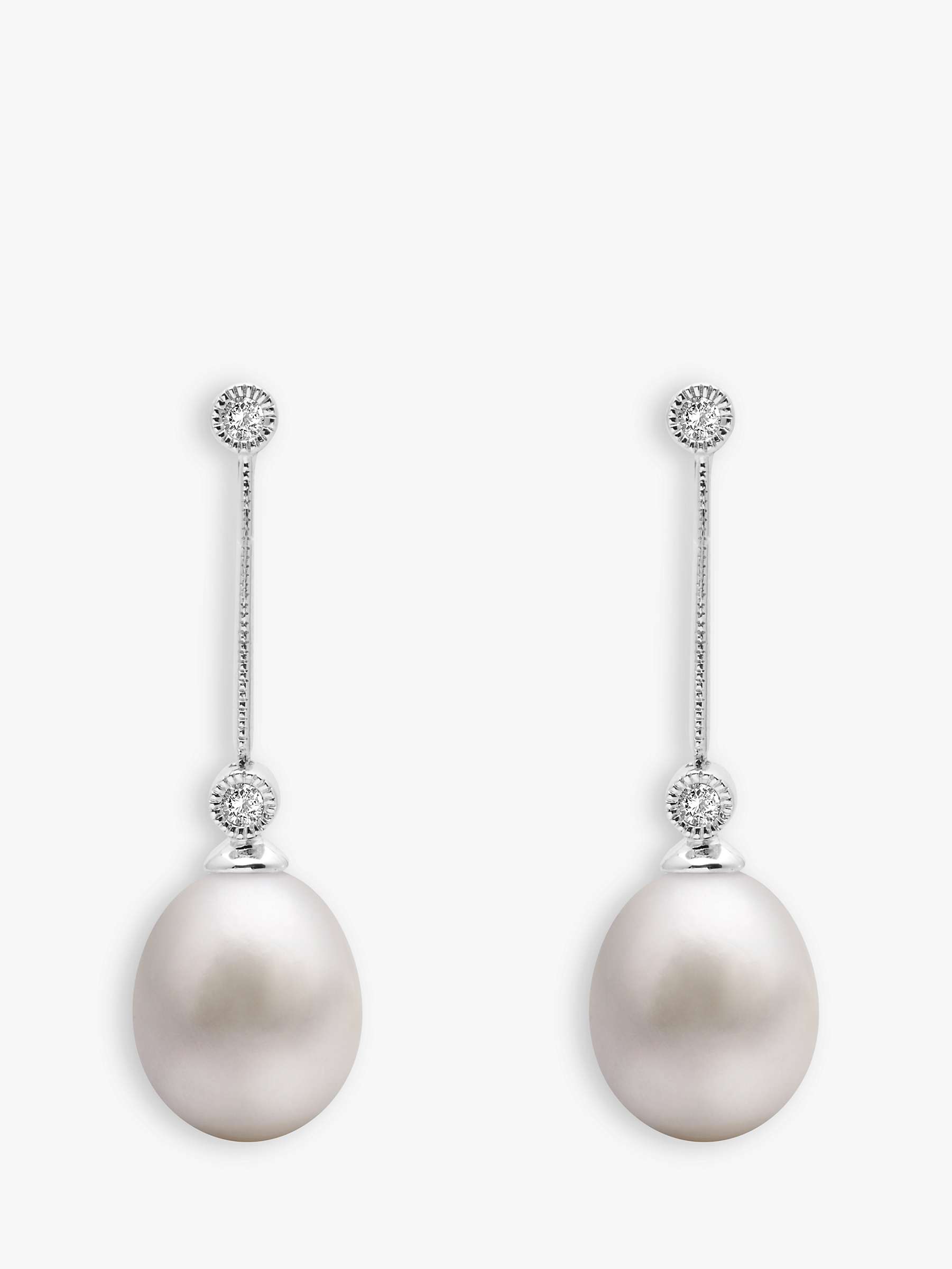 Buy A B Davis 9ct White Gold Freshwater Pearl and Diamond Chain Drop Earrings Online at johnlewis.com
