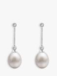 E.W Adams 9ct White Gold Freshwater Pearl and Diamond Chain Drop Earrings