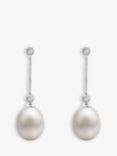 A B Davis 9ct White Gold Freshwater Pearl and Diamond Chain Drop Earrings