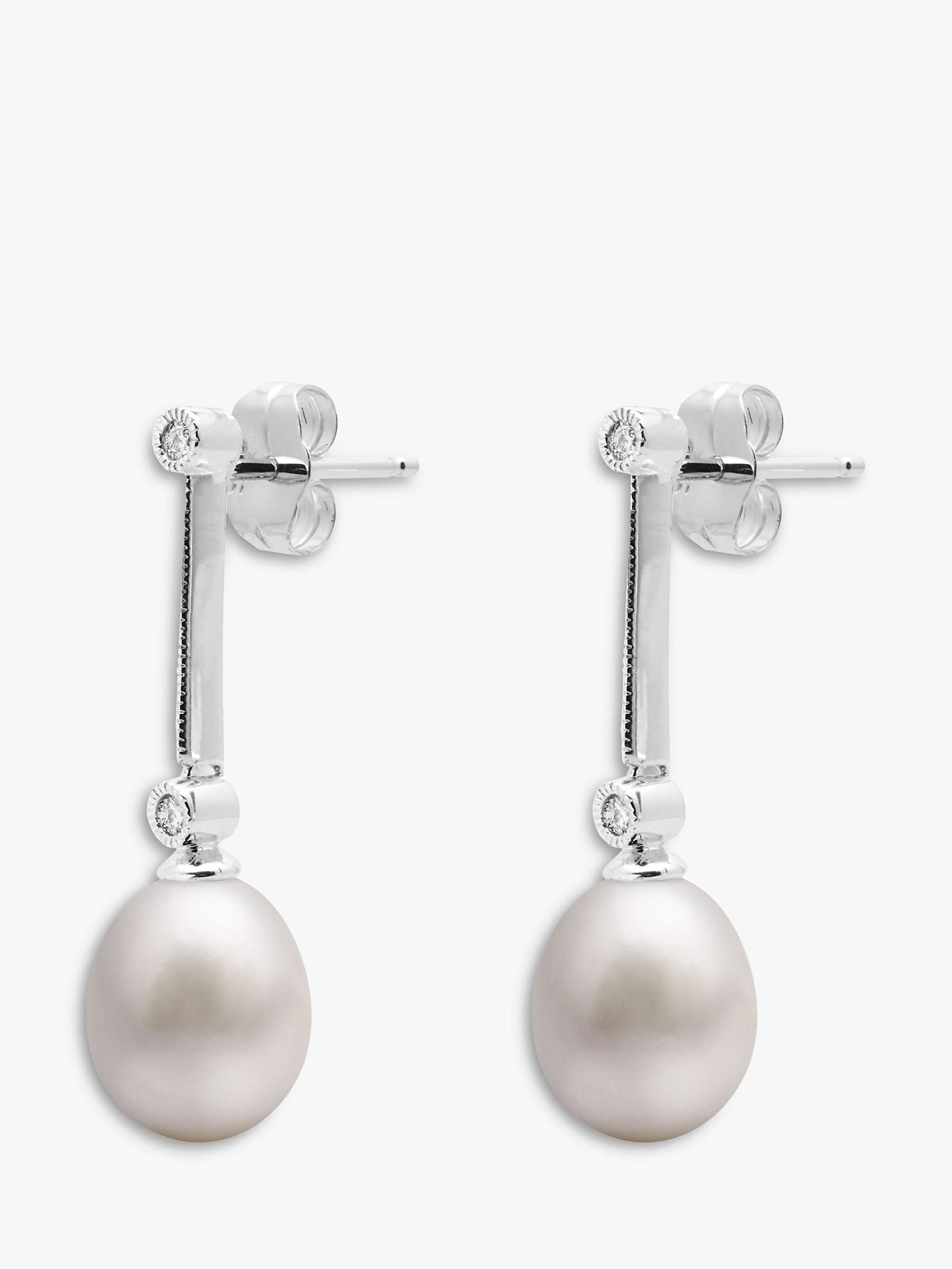 Buy A B Davis 9ct White Gold Freshwater Pearl and Diamond Chain Drop Earrings Online at johnlewis.com