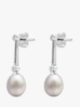 A B Davis 9ct White Gold Freshwater Pearl and Diamond Chain Drop Earrings