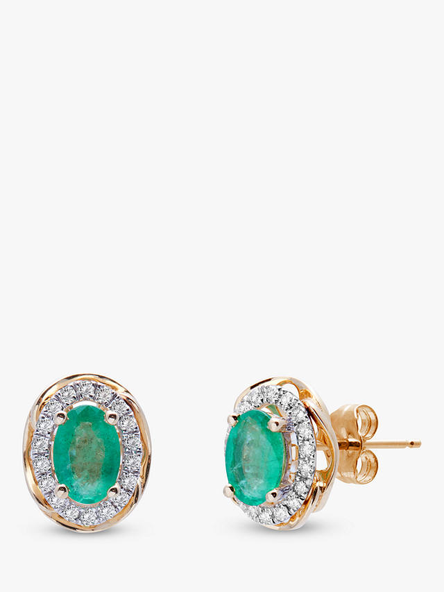 A B Davis 9ct Gold Emerald and Diamond Oval Stud Earrings