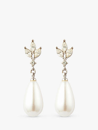 Susan Caplan Vintage 1980s Silver Plated Faux Pearl and Swarovski Crystal Drop Earrings, Silver/White