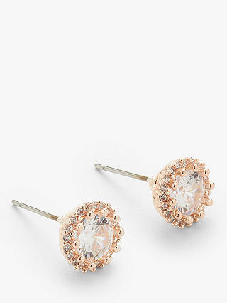 John Lewis & Partners Cubic Zirconia Halo Stud Earrings, Rose Gold