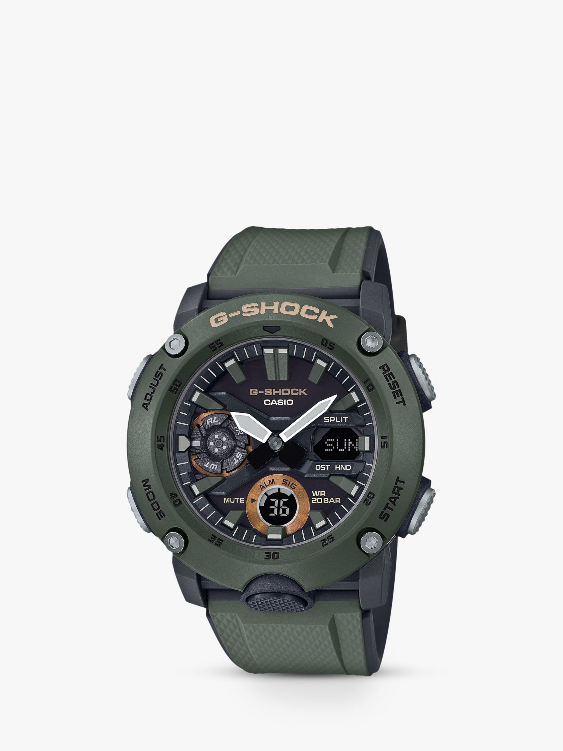 Casio Men's G-Shock Chronograph Day Resin Strap Watch, Khaki/Black GA-2000-3AER