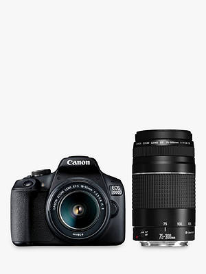 Buy Canon EOS 2000D Digital SLR Camera with 18-55mm & 75-300mm Lenses, 1080p Full HD, 24.1MP, Wi-Fi, NFC, Optical Viewfinder, 3" LCD Screen, Double Zoom Lens Kit, Black Online at johnlewis.com