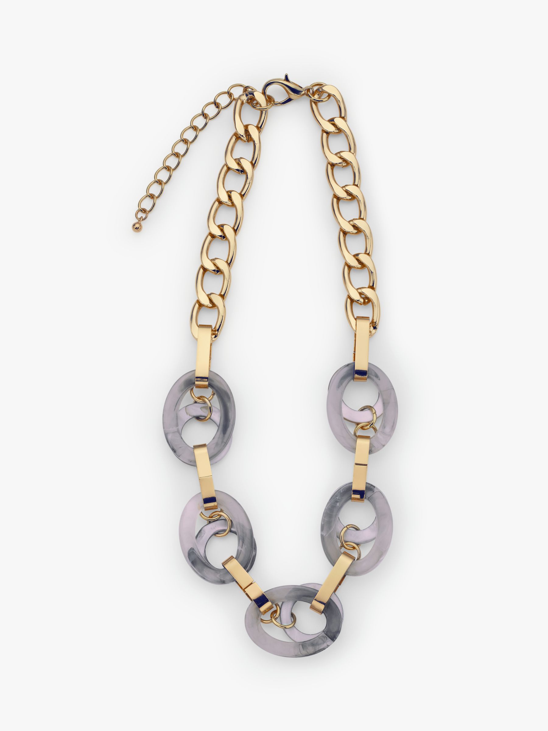 John Lewis & Partners Resin and Metal Link Short Necklace, Grey/Gold