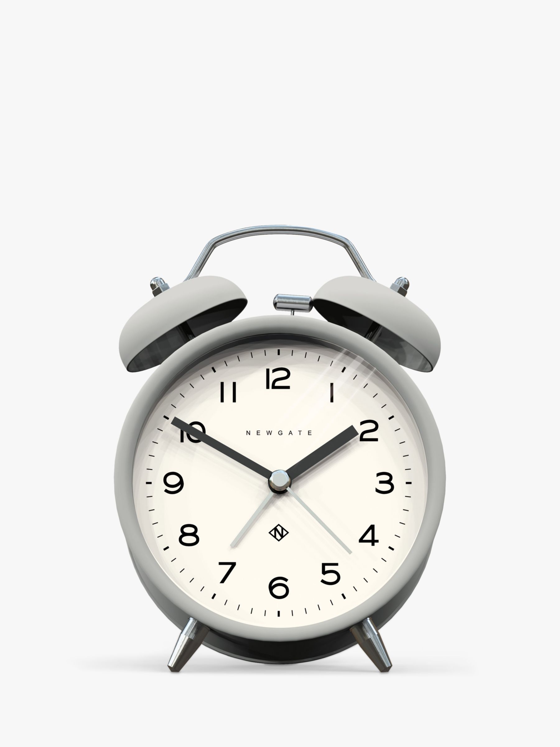 Newgate Clocks Charlie Twin Bell Echo Silent Sweep Analogue Alarm Clock,  Matt Grey