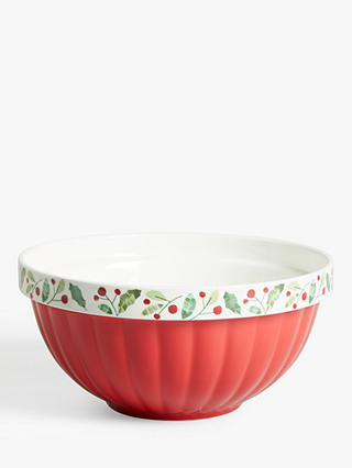 John Lewis & Partners Traditions Ceramic Mixing Bowl, 5.3L, White/Red