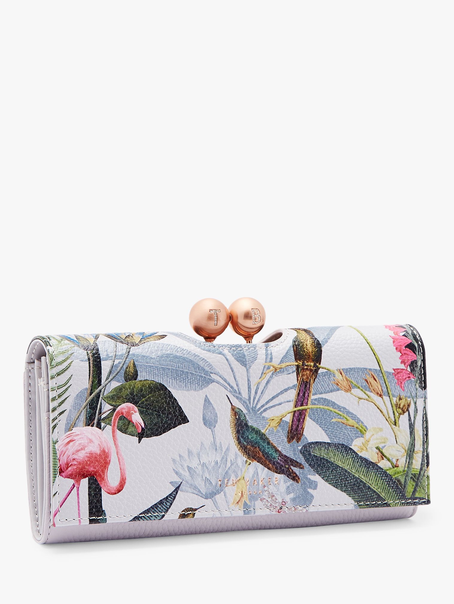 Ted Baker Cher Floral Print Leather Matinee Purse, Light Grey