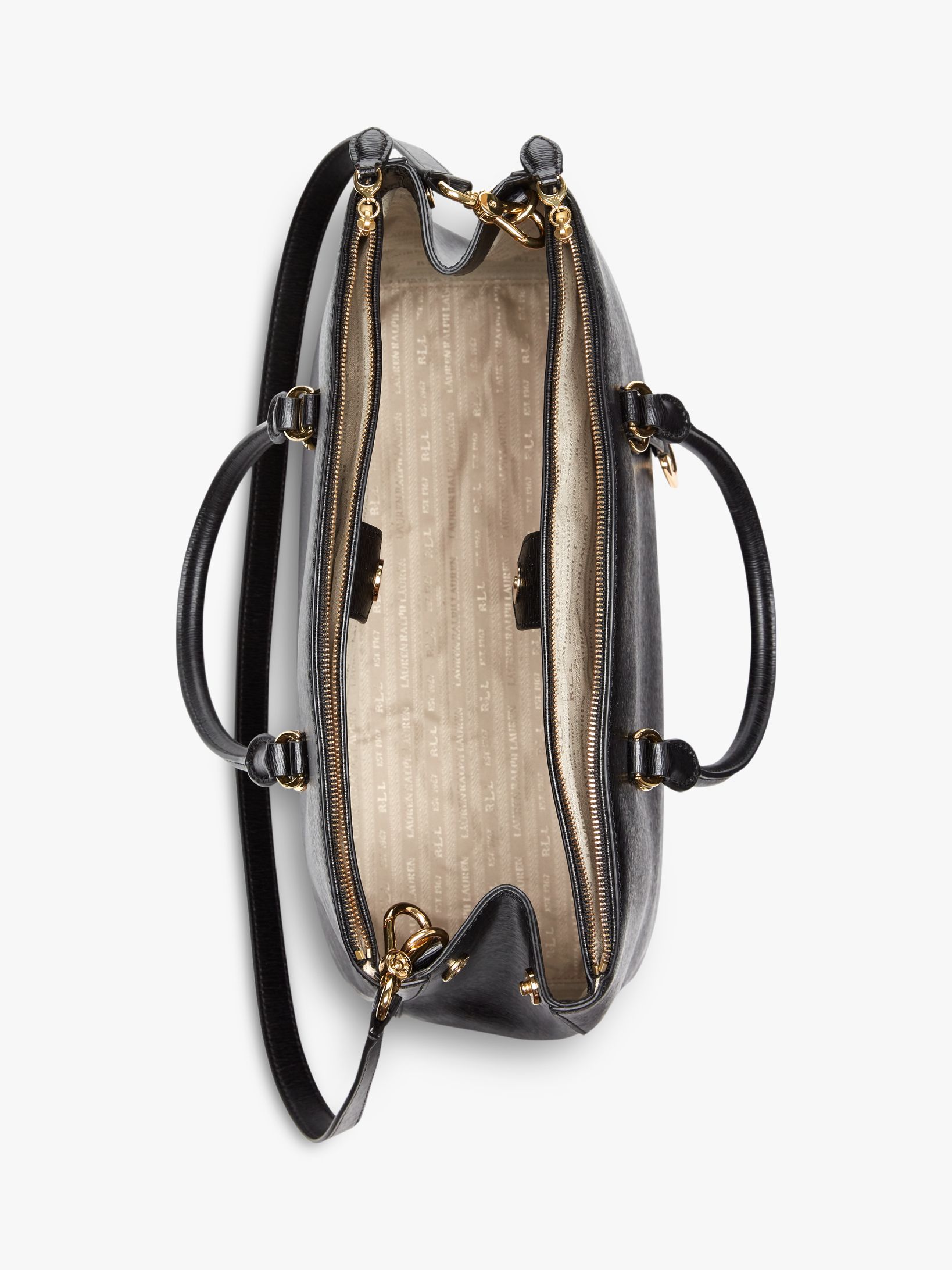 lauren ralph lauren bennington double zip leather satchel